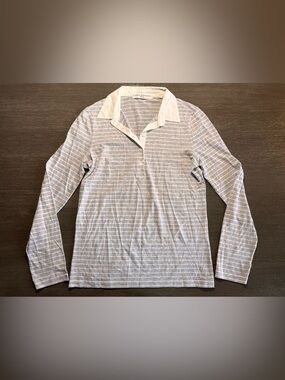 Amina Rubinacci Napoli Designer Long Sleeve Striped Polo Shirt XS 40 Cotton